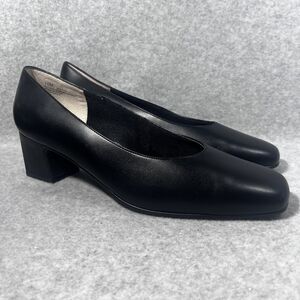 925 Shoes‎ Womens Pumps Size 10M Black Block Heel Slip On Dress Comfort Lycra